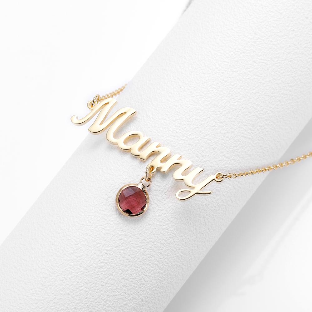 Personalised Name Necklace with Hanging Birthstone