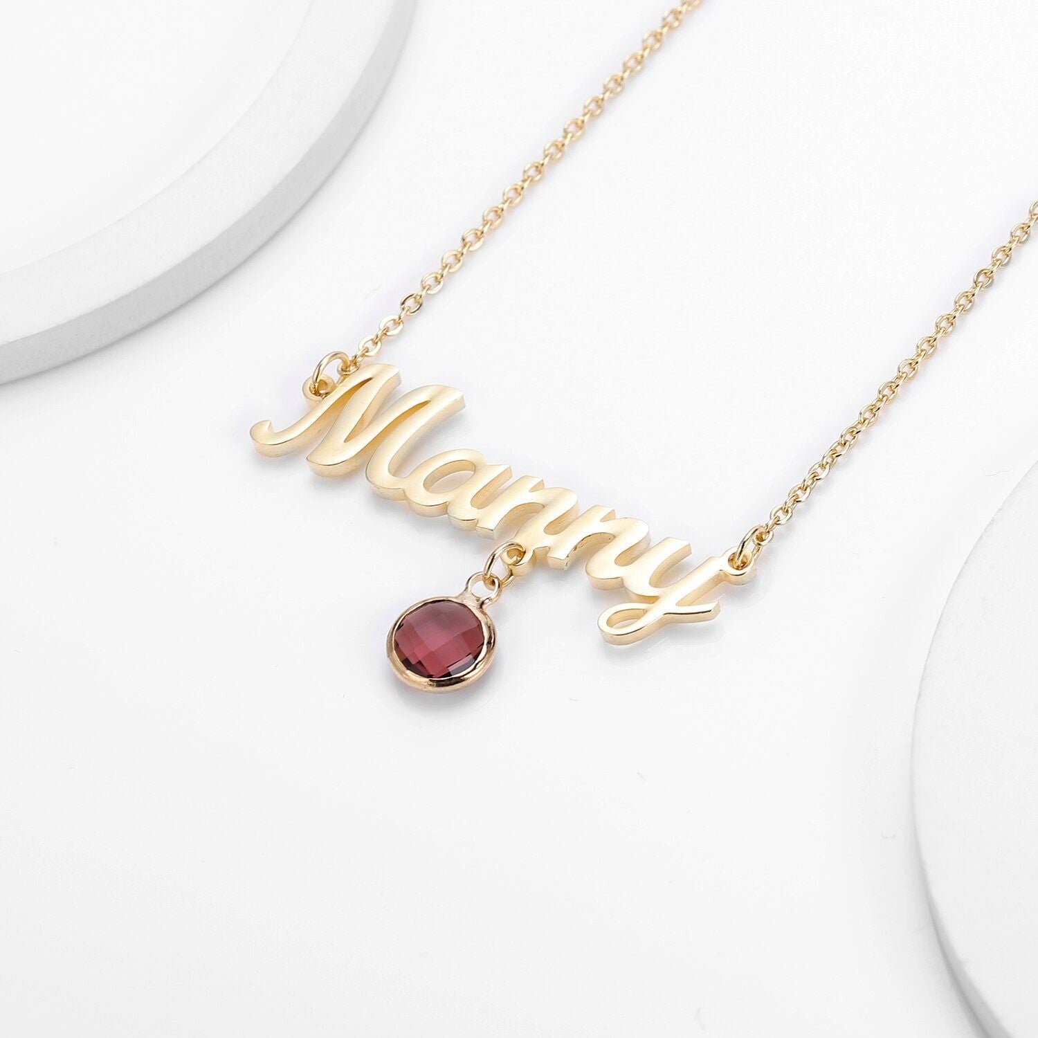 Personalised Name Necklace with Hanging Birthstone
