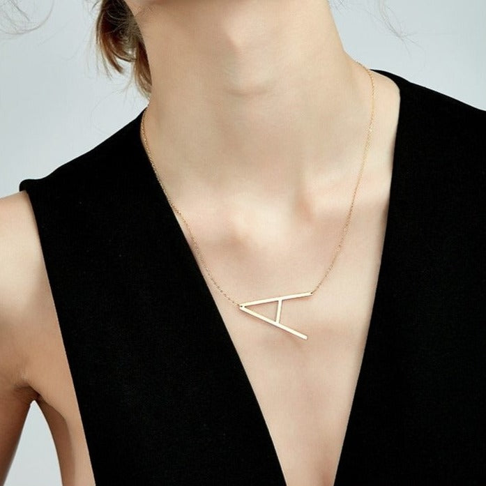 Gold Initial Letter Alphabet Pendant Choker Necklace 