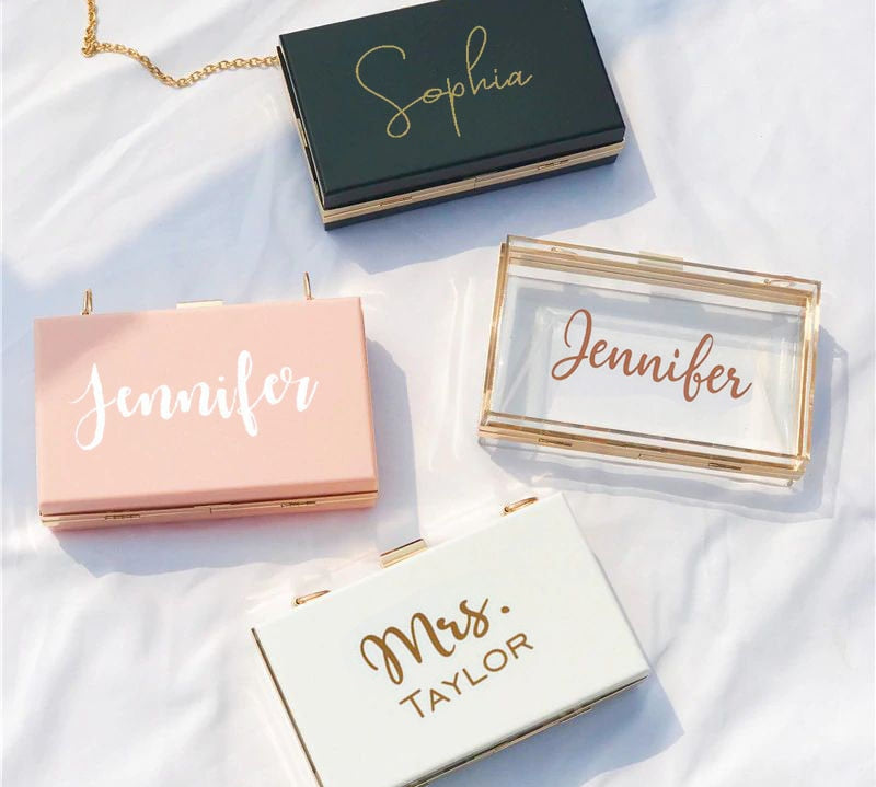 personalised acrylic clutch bag