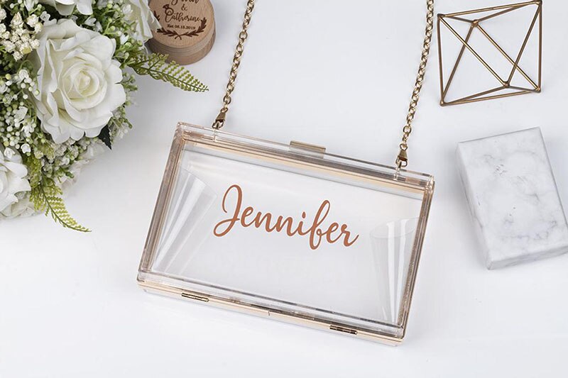 personalised acrylic clutch bag clear