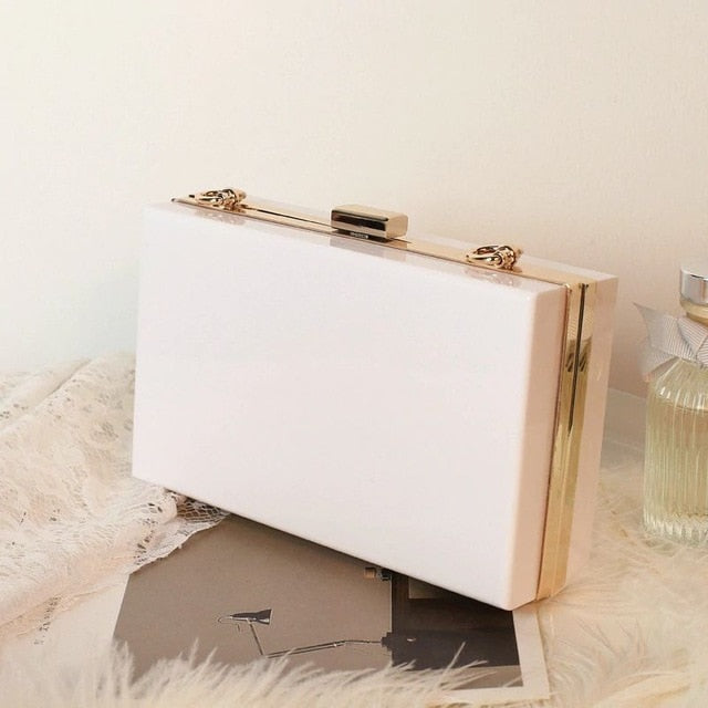 personalised acrylic clutch bag white