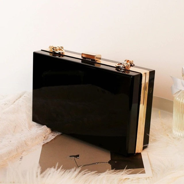 personalised acrylic clutch bag black gold hardware