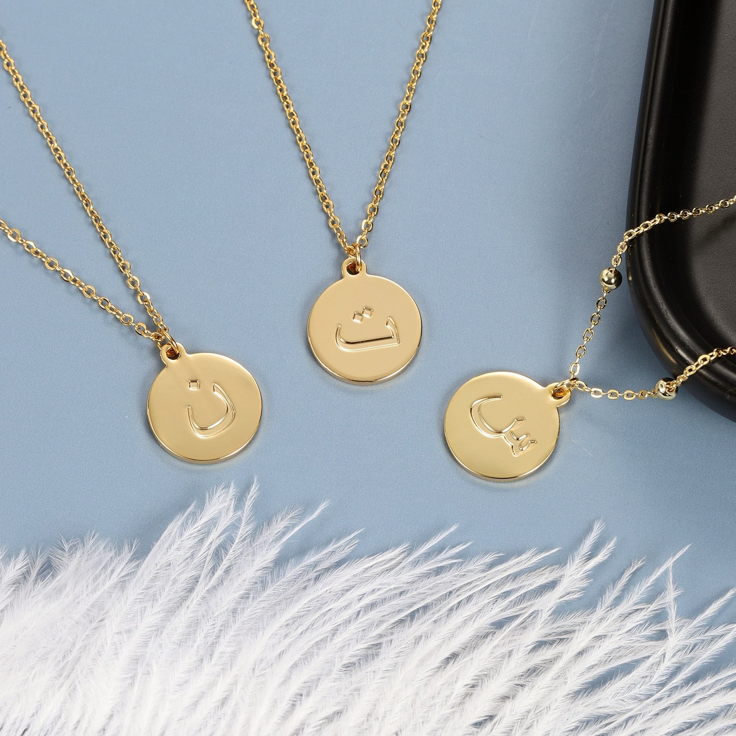 Gold Arabic Initial Letter Necklace - Arabic Alphabet Necklace