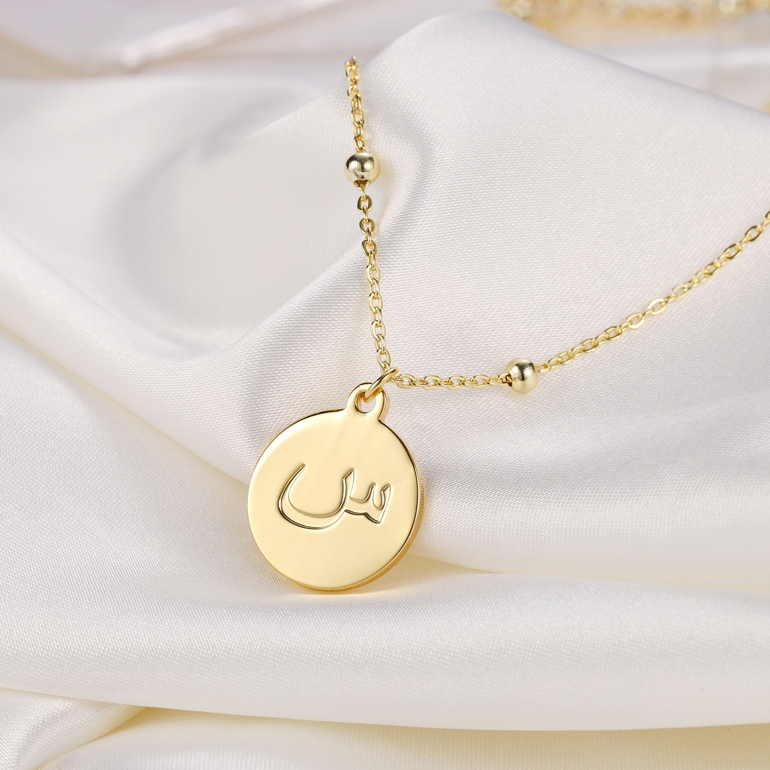 arabic initial letter necklace gold