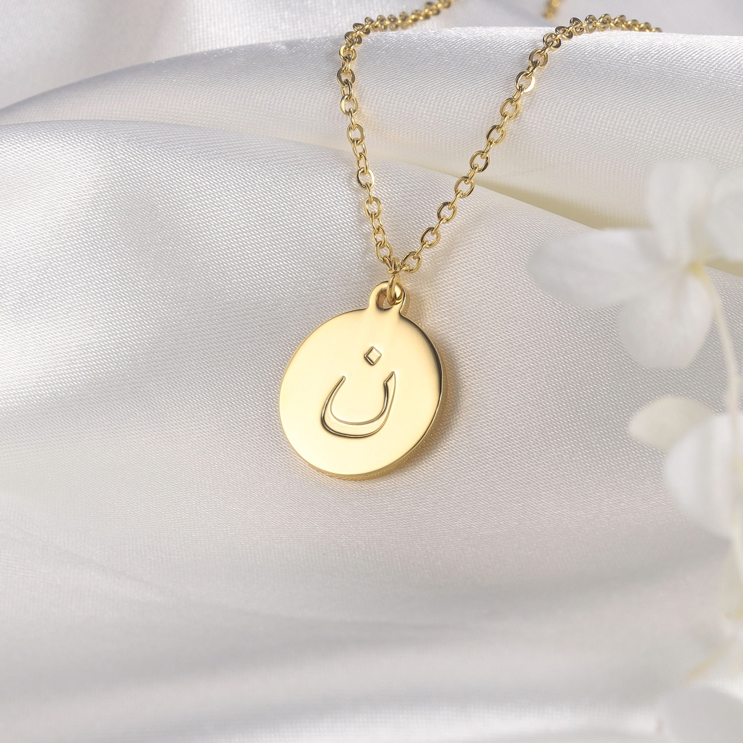 arabic initial letter necklace gold
