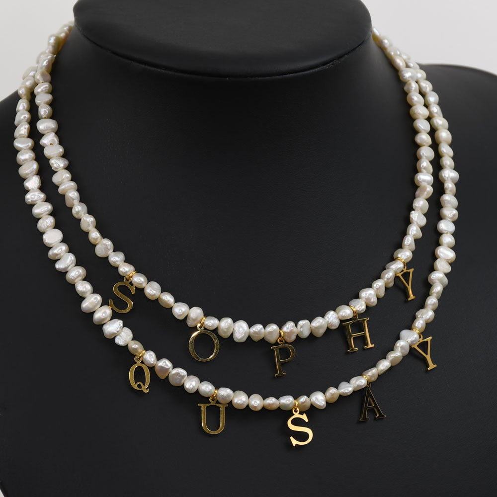 18K Gold Plated Custom Freshwater Pearl Initial Necklace & Bracelet