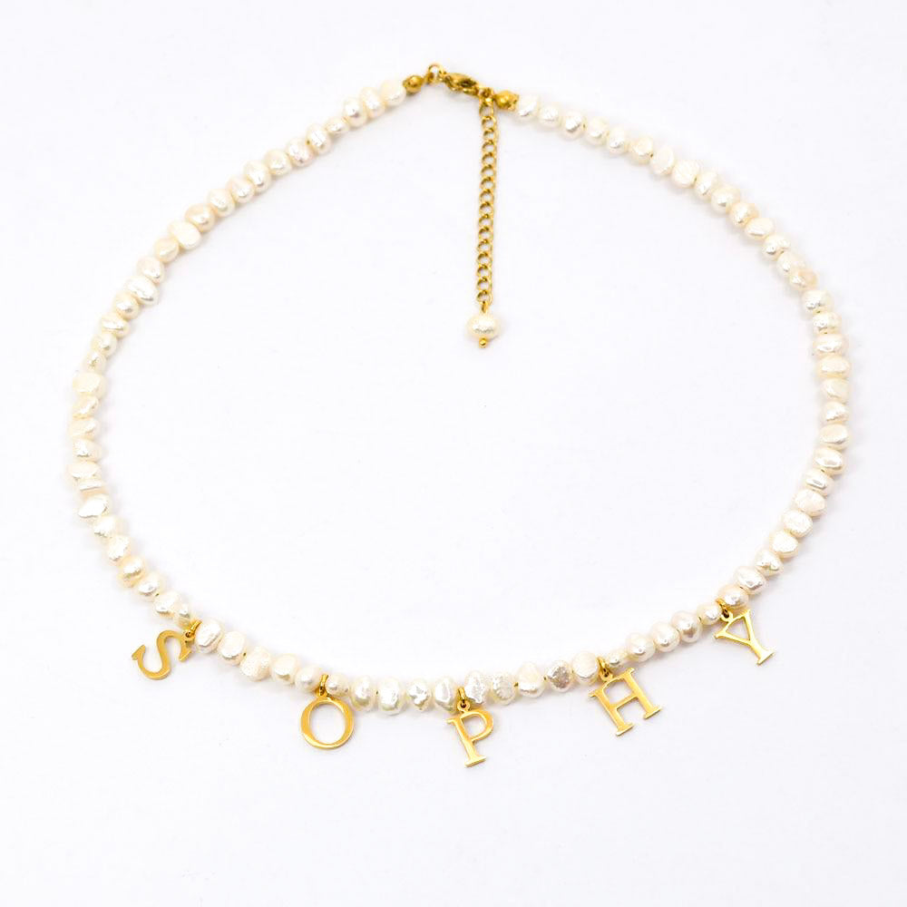 18K Gold Plated Custom Freshwater Pearl Initial Necklace & Bracelet
