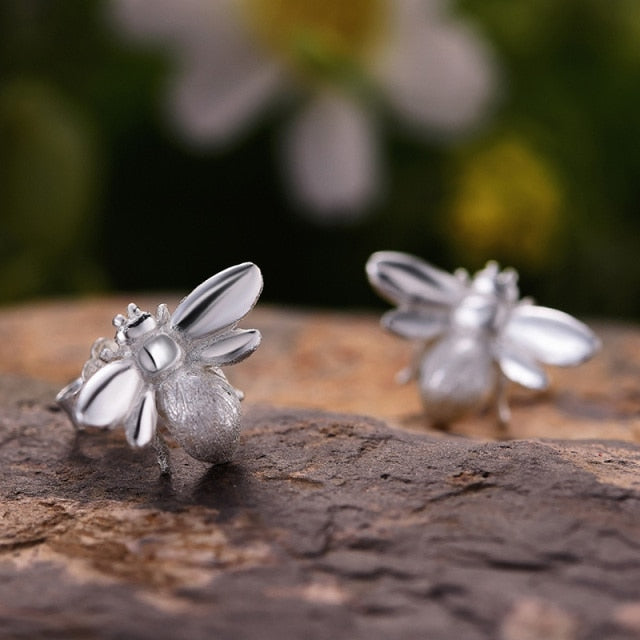 Dainty Handmade Bee Earrings - Silver 