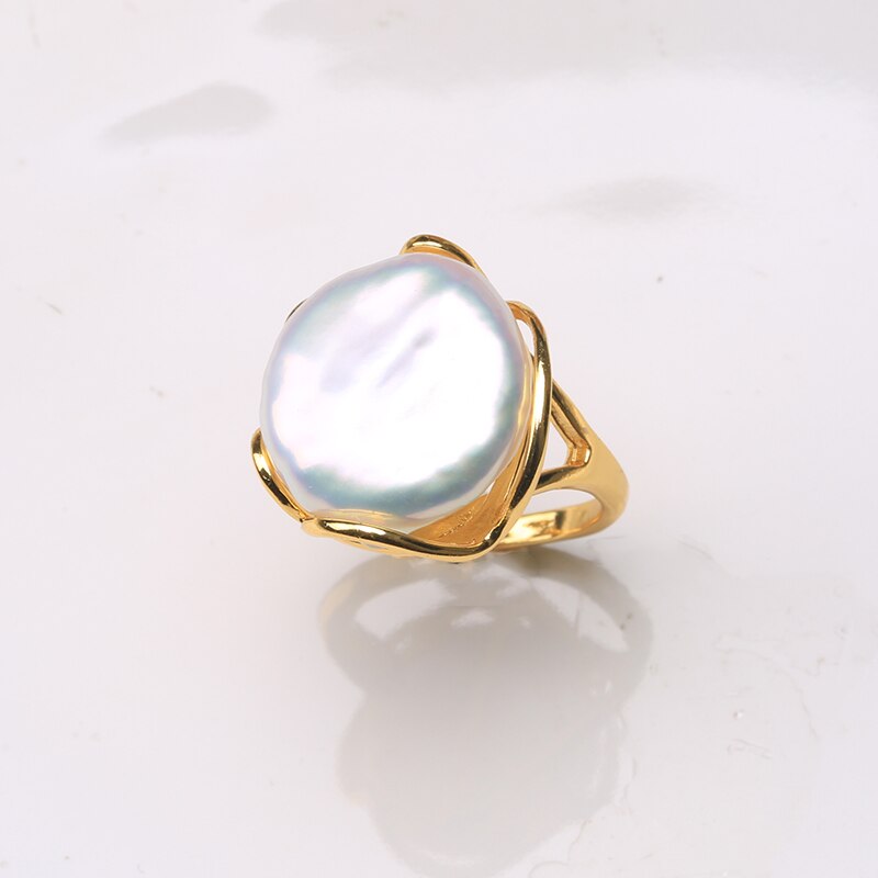 Gold Vermeil Freshwater Pearl Vintage Handmade Retro Ring 