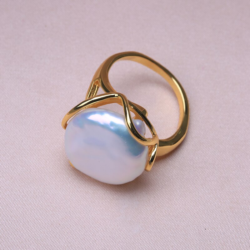 Gold Vermeil Freshwater Pearl Vintage Handmade Retro Ring 