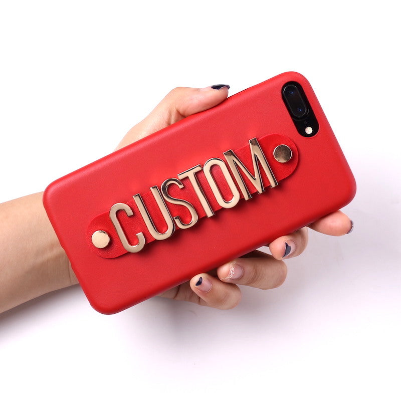 Personalised iphone case -Luxury Leather Gold Metal Letters