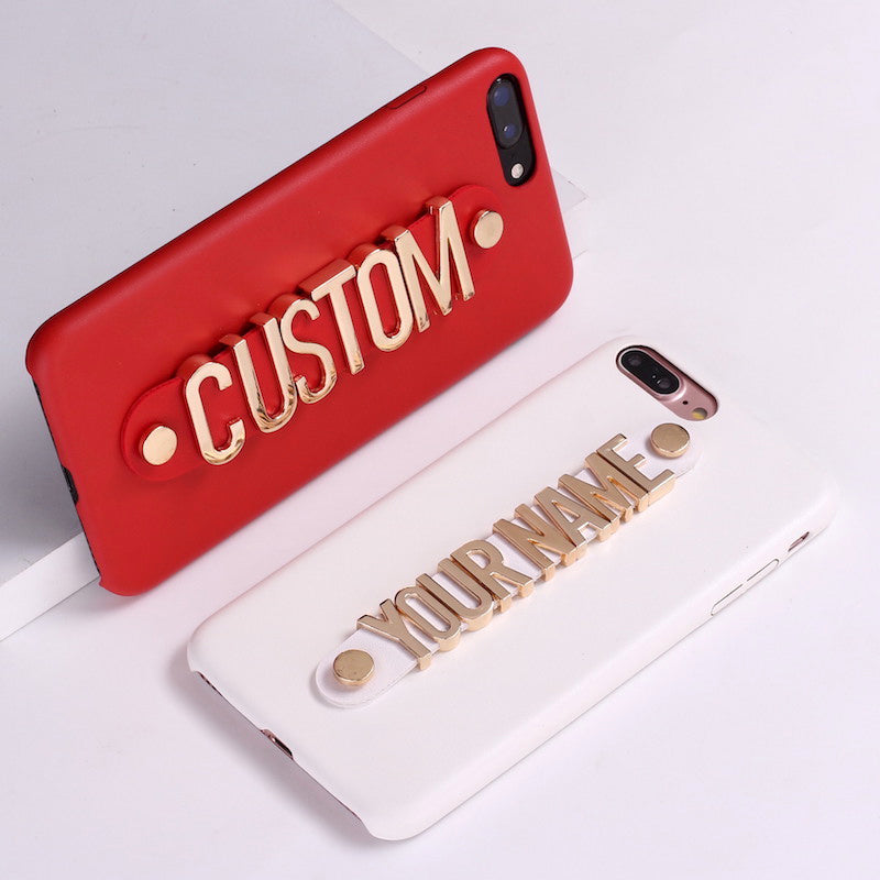 custom iphone mobile case leather gold letters