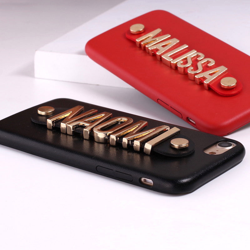 Personalised iphone case -Luxury Leather Gold Metal Letters