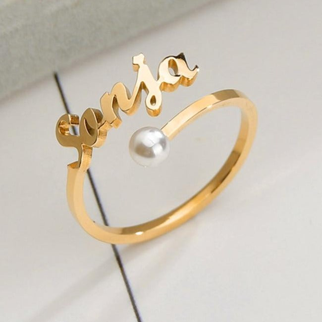 Personalised Name Ring with Pearl