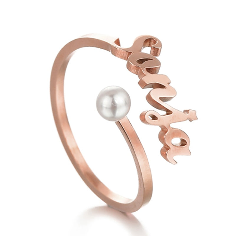 Personalised Name Ring with Pearl rose gold
