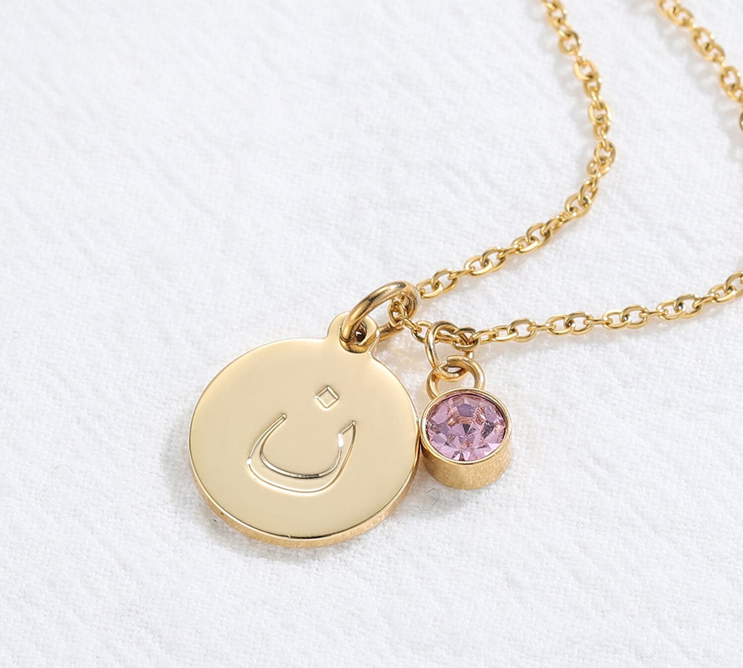 Arabic Alphabet Initial Letter Necklace with Birthstone 