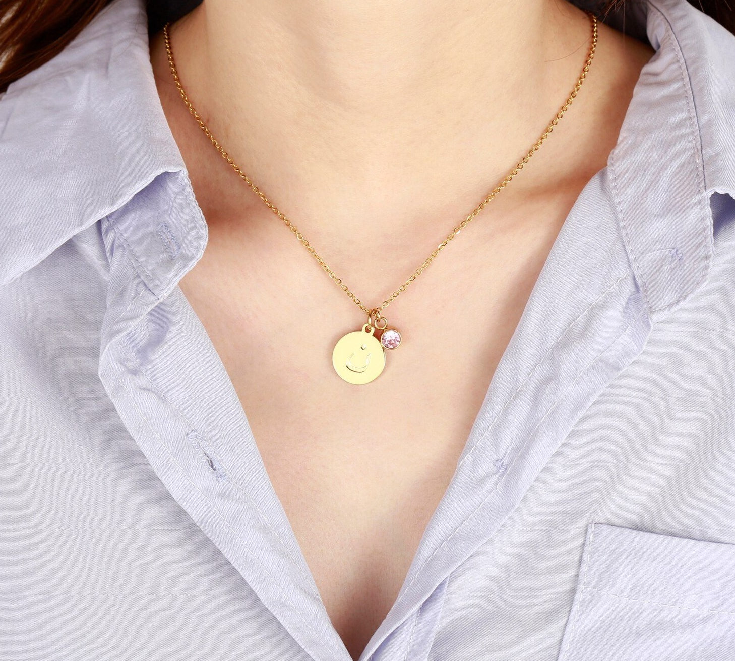 Arabic Alphabet Initial Letter Necklace with Birthstone 