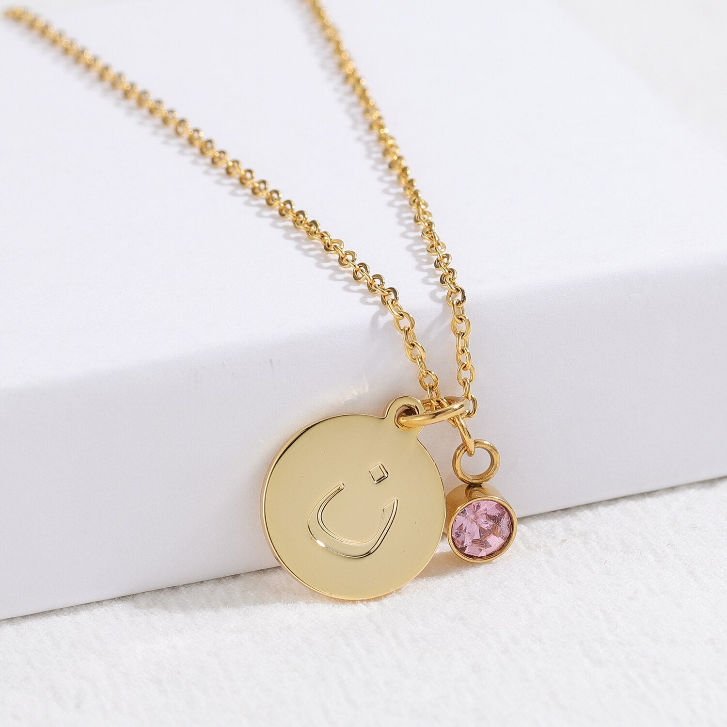 Arabic Alphabet Initial Letter Necklace with Birthstone 