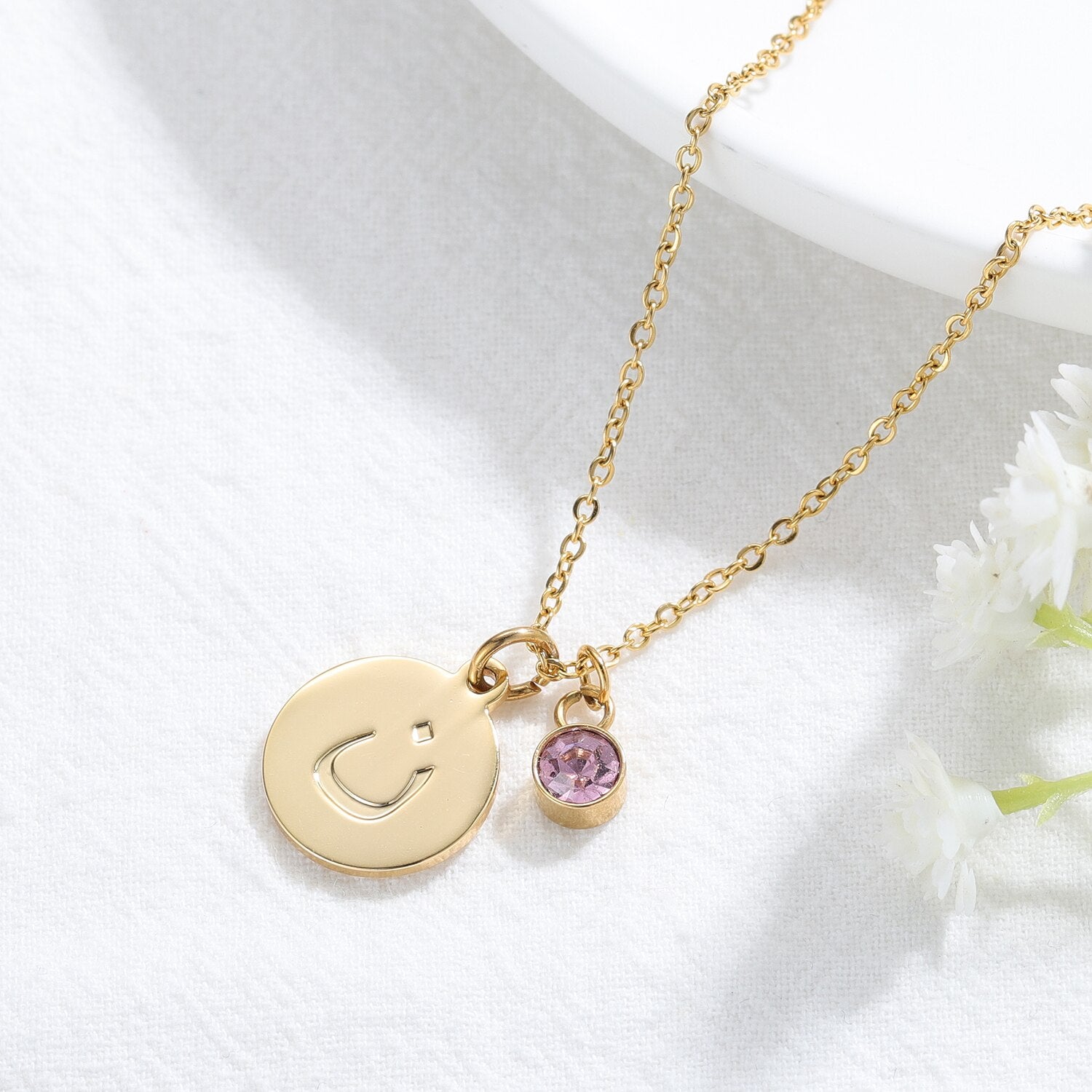Arabic Alphabet Initial Letter Necklace with Birthstone 