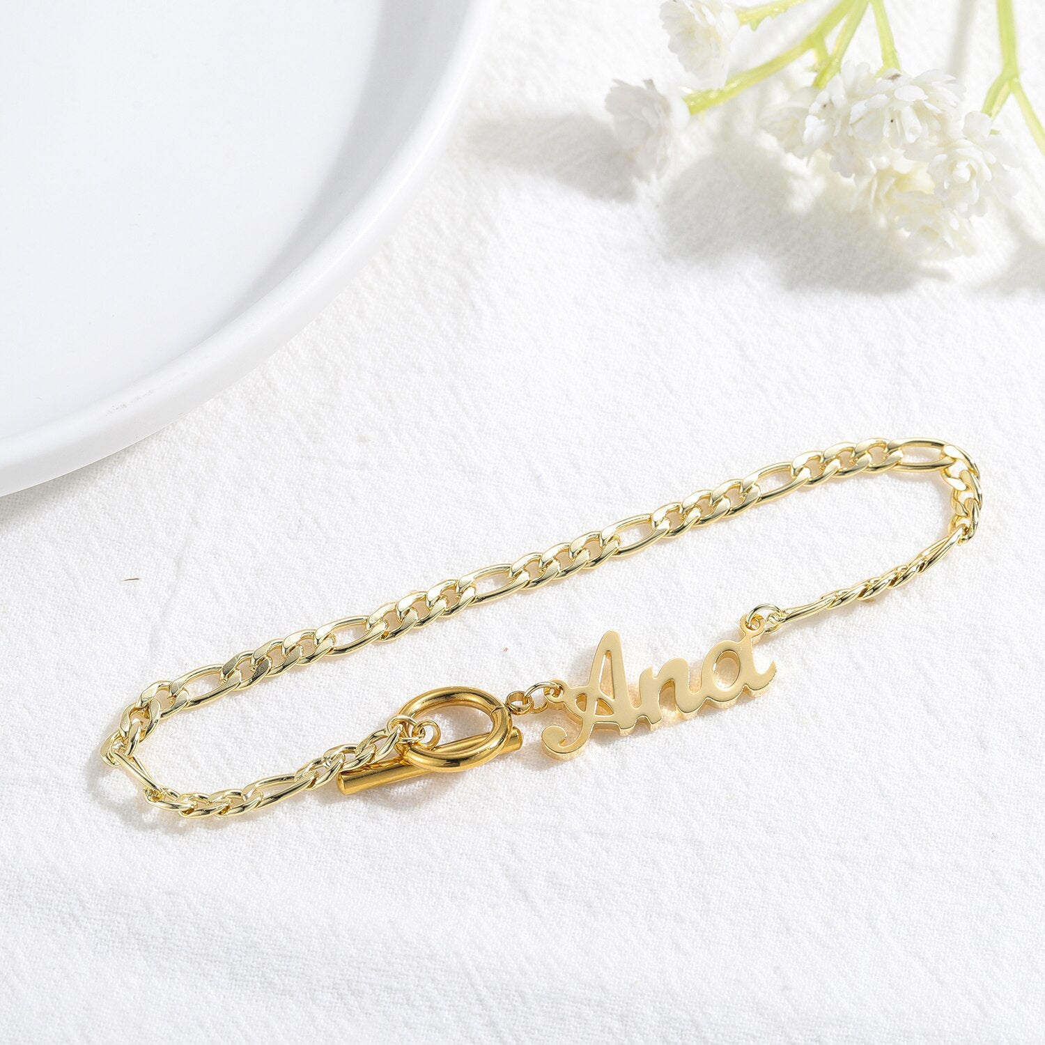Personalised Name Gold Bracelet with Toggle Clasp