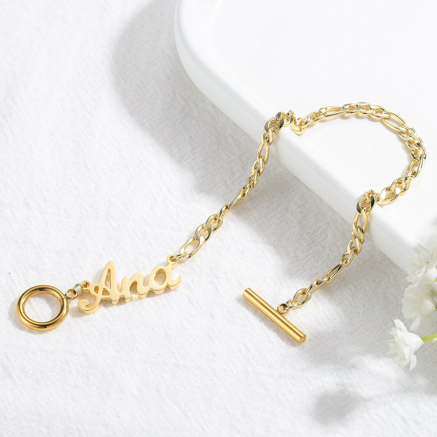 Personalised Name Gold Bracelet with Toggle Clasp