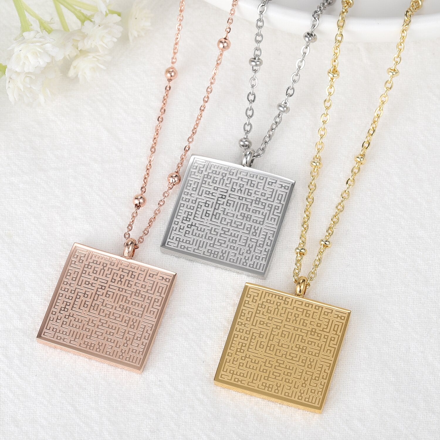AYATUL KURSI Necklace Kufi Calligraphy Square 
