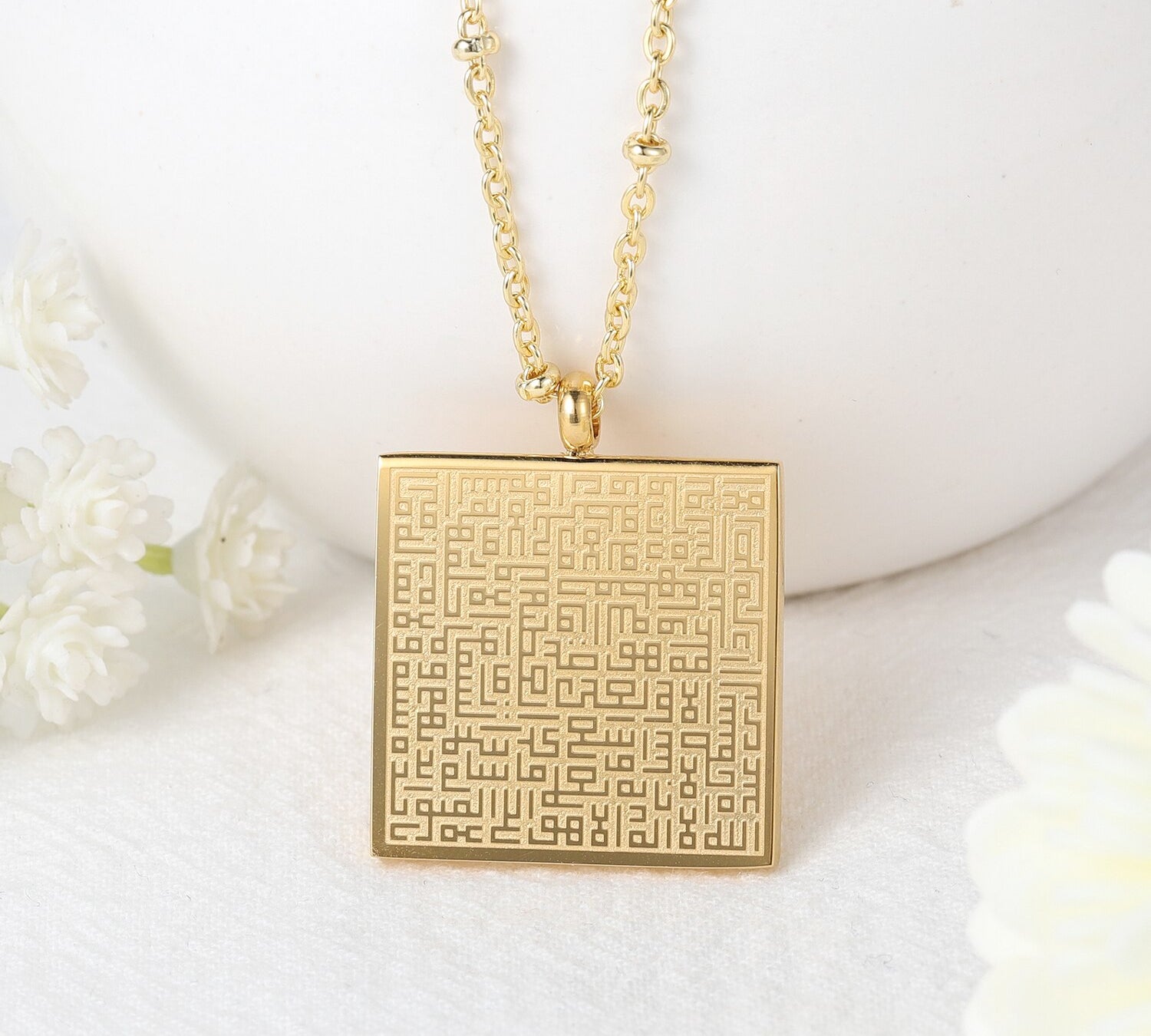 AYATUL KURSI Kufi Calligraphy Square Necklace 