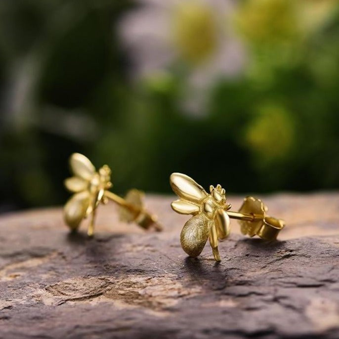 Dainty Handmade Bee Earrings - Silver & Gold