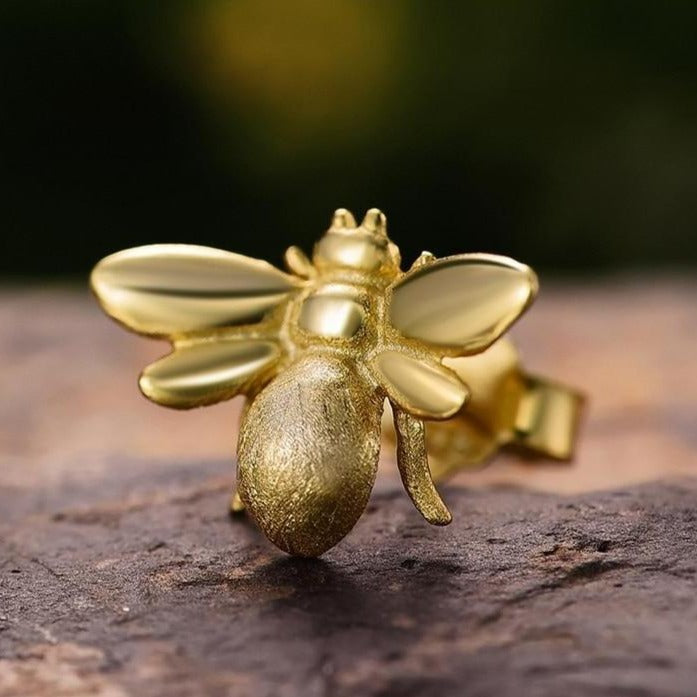 Dainty Handmade Bee Earrings  gold