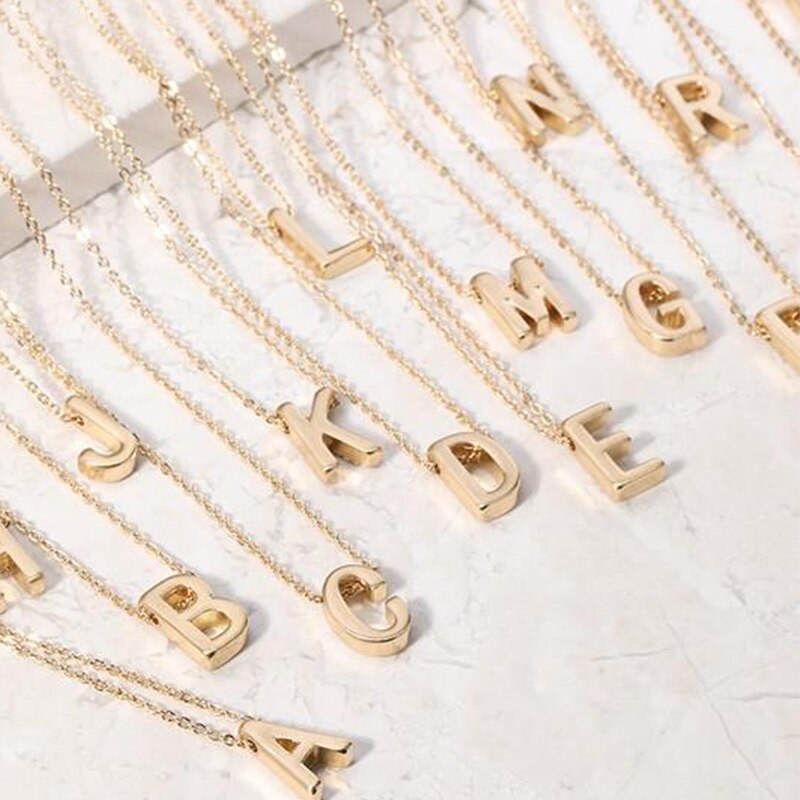 Initial Alphabet Letter Necklace - Gold Plated