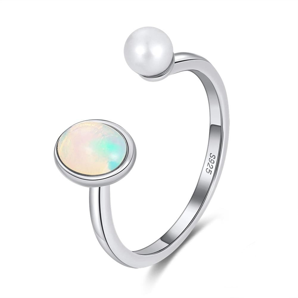 Opal Freshwater Pearl Ring 925 sterling silver