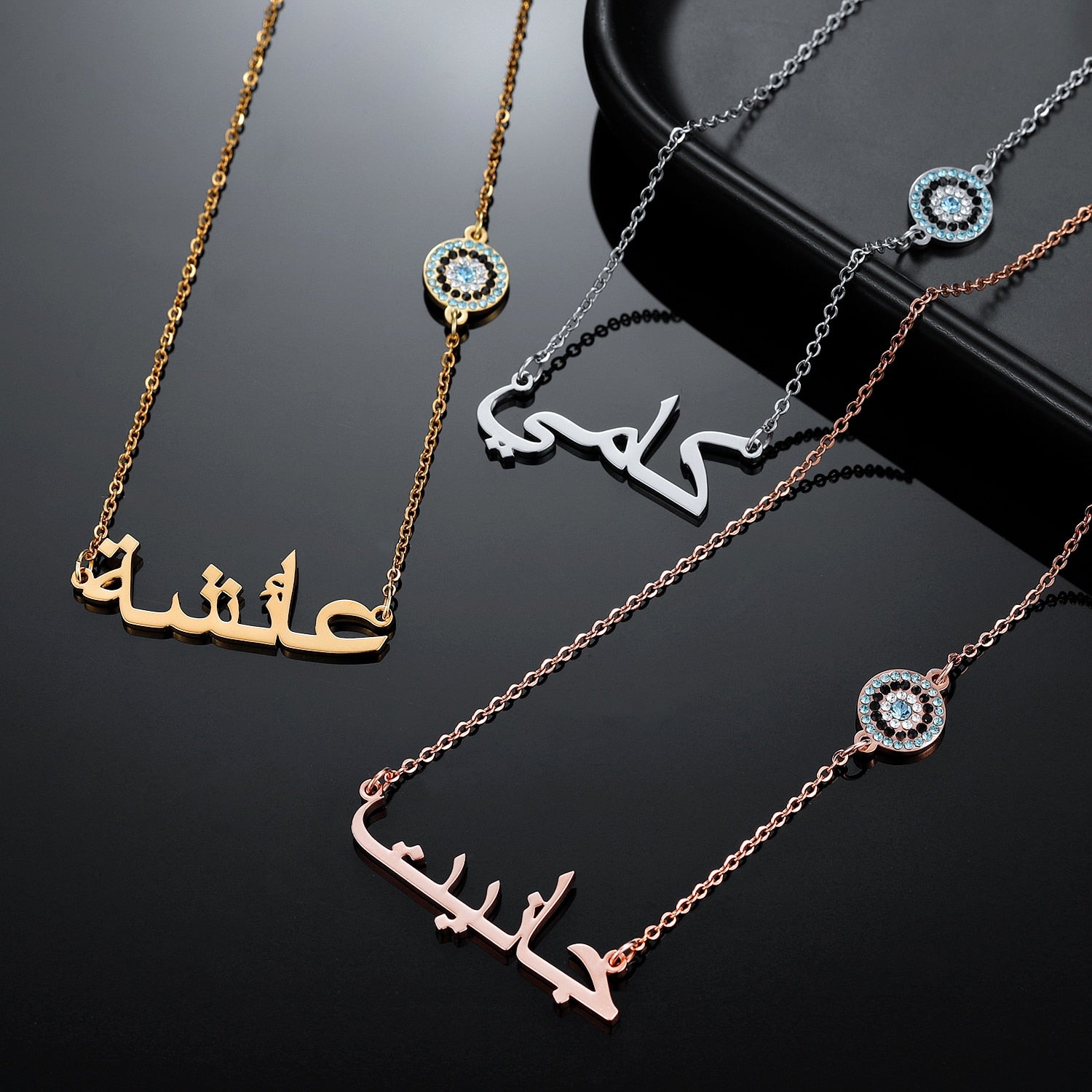 Personalised Arabic Name Necklace With Evil Eye