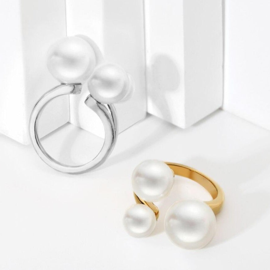 3 pearls ring for women gold and silver